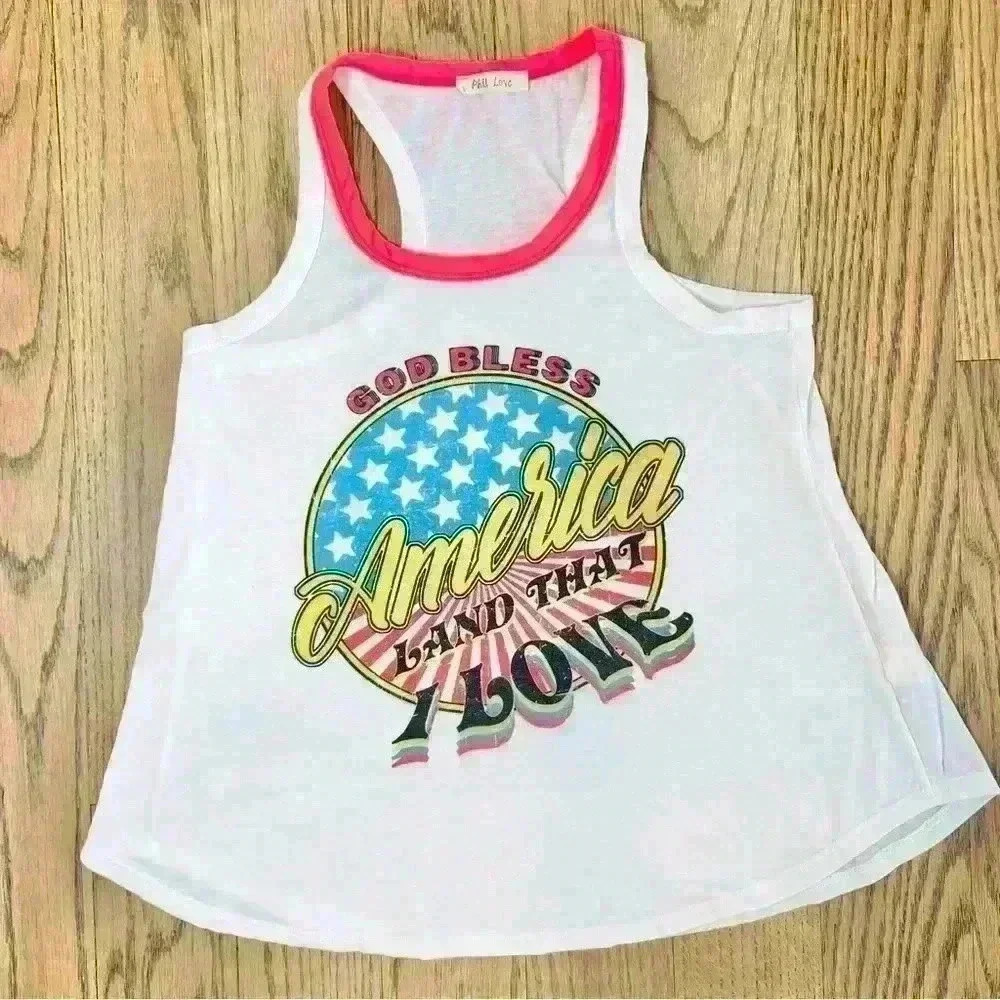 Phil Love Women’s Flowy God Bless America Sleeveless Tank Top Size Small